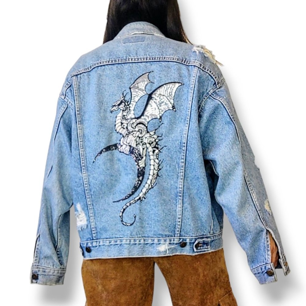 Furst of a Kind very rare limited edition dragon oversized denim jean jacket